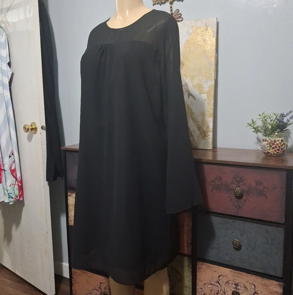 ANNA SCHOLZ NWT BLACK GEORGETTE TUNIC DRESS SZ 16 - Picture 4 of 6